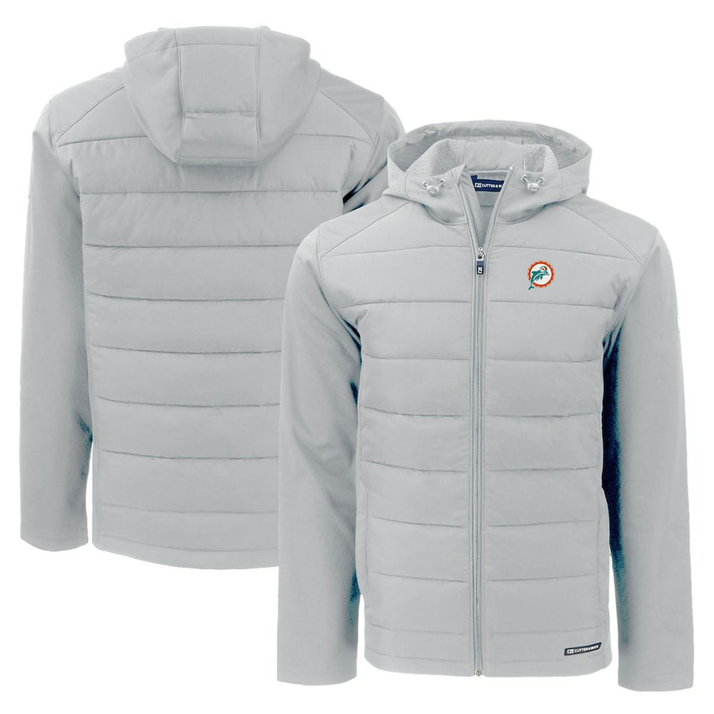 Miami Dolphins Cutter & Buck Throwback Evoke Hybrid Eco Softshell Recycled Full-Zip Hoodie Jacket | NFL Near me