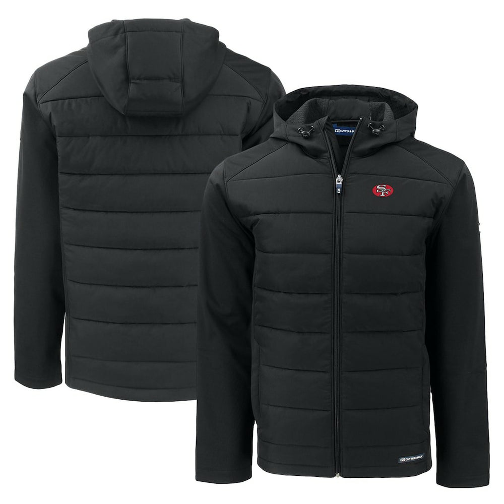 San Francisco 49ers Cutter & Buck Throwback Evoke Hybrid Eco Softshell Recycled Full-Zip Hoodie Jacket | NFL Discount
