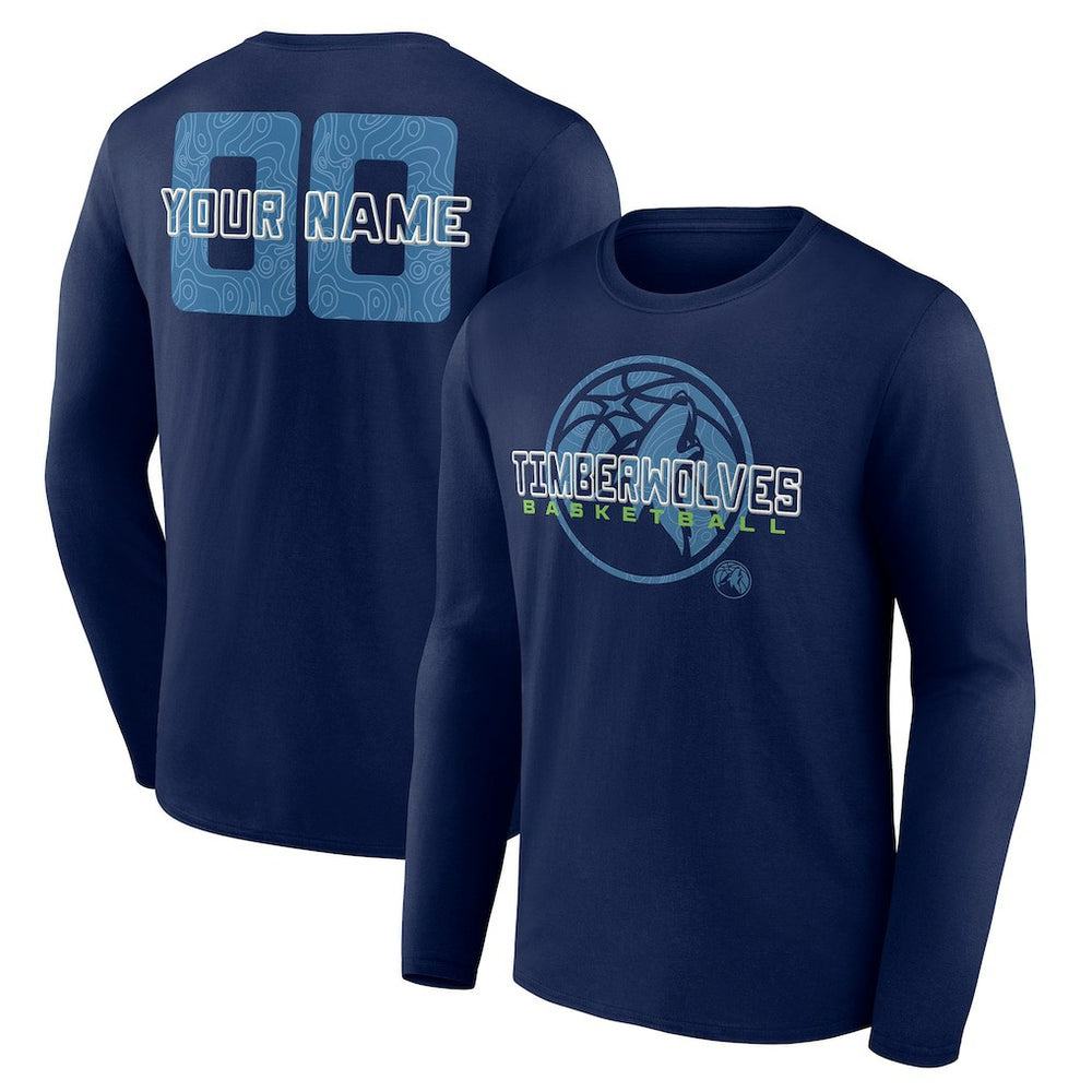 Navy Minnesota Timberwolves Stellar Personalized Name & Number Long Sleeve T-Shirt | NBA
