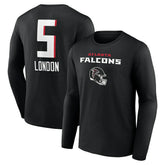 Atlanta Falcons Drake London Team Wordmark Player Name & Number Long Sleeve T-Shirt | NFL Outlet