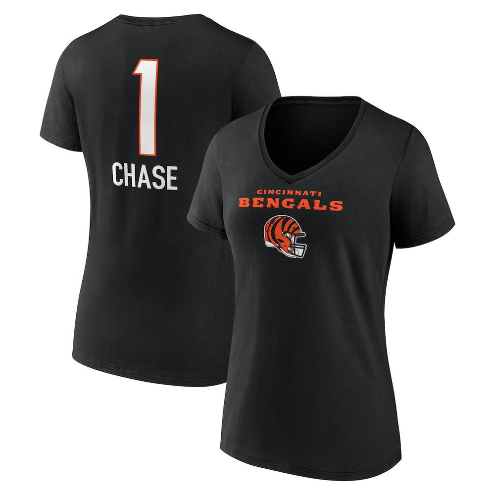 Cincinnati Bengals Ja'Marr Chase Women's Team Wordmark Player Name & Number V-Neck T-Shirt | NFL US
