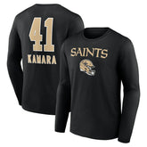 New Orleans Saints Alvin Kamara Team Wordmark Player Name & Number Long Sleeve T-Shirt | NFL Sale