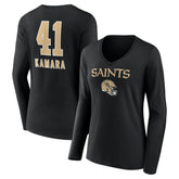 New Orleans Saints Alvin Kamara Women's Team Wordmark Player Name & Number Long Sleeve V-Neck T-Shirt | NFL On sale