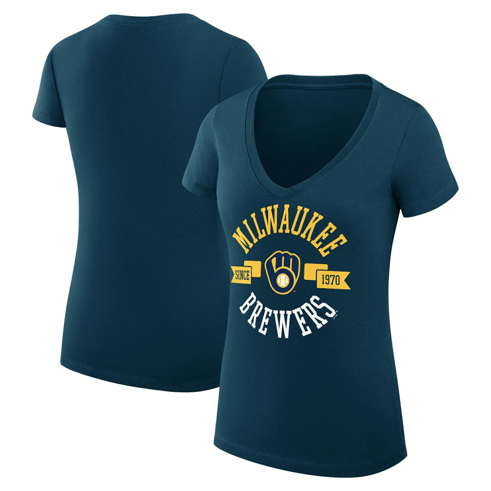 Milwaukee Brewers G-III 4Her by Carl Banks Women's Super-Slim Fit Lightweight City Graphic V-Neck T-Shirt - MLB T-shirts