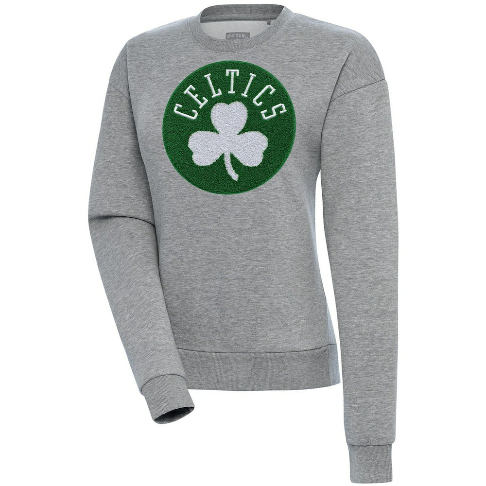 Heather Gray Boston Celtics Antigua Women's Victory Crewneck Pullover Sweatshirt | NBA