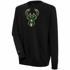 Black Milwaukee Bucks Antigua Victory Crewneck Pullover Sweatshirt | NBA