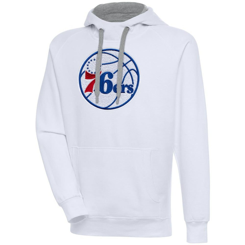 White Philadelphia 76ers Antigua Victory Pullover Hoodie | NBA