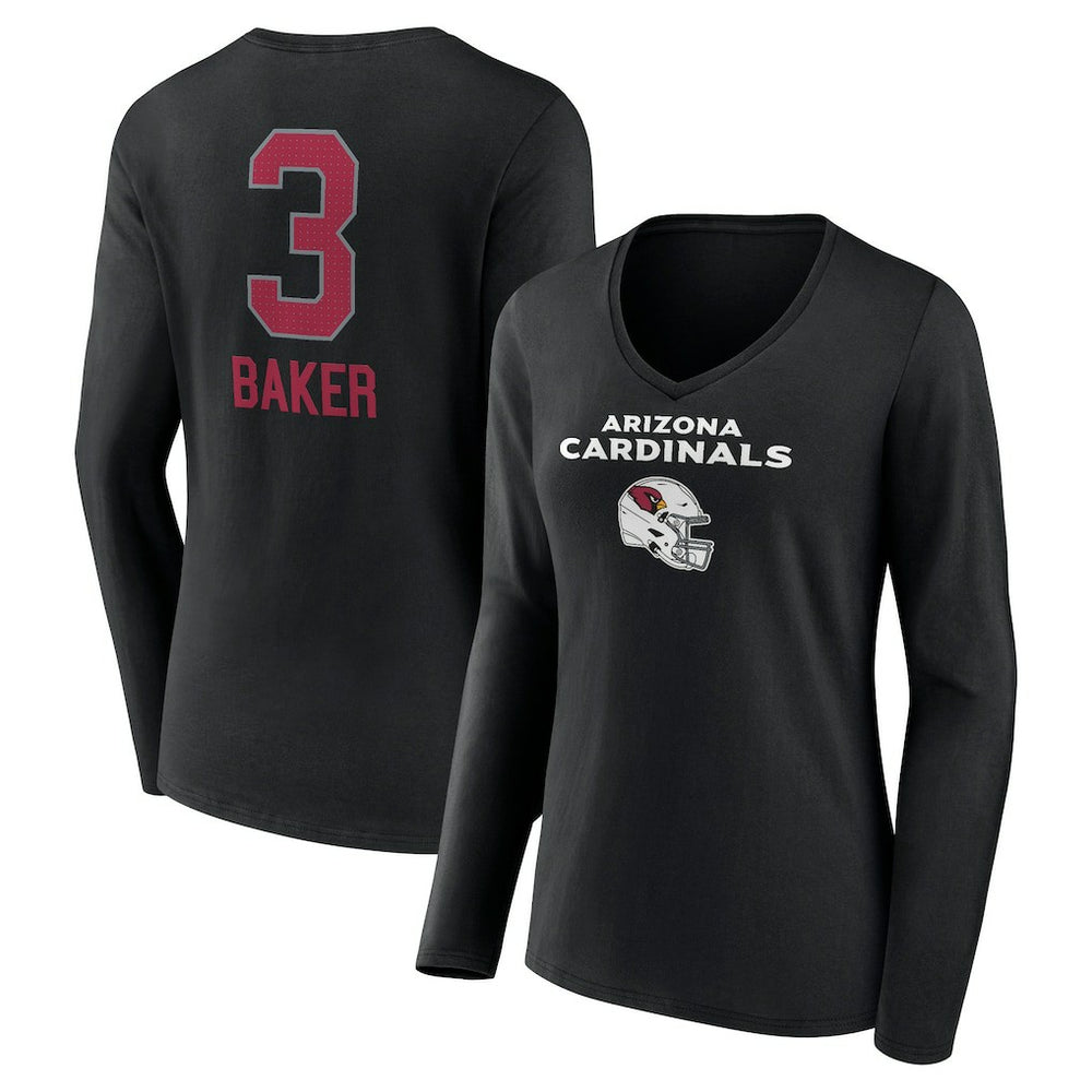 Arizona Cardinals Budda Baker Women's Team Wordmark Player Name & Number Long Sleeve V-Neck T-Shirt | NFL Near me
