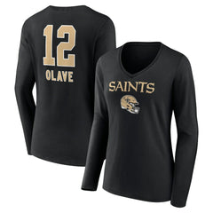 New Orleans Saints Chris Olave Women's Team Wordmark Player Name & Number Long Sleeve V-Neck T-Shirt | NFL Discount