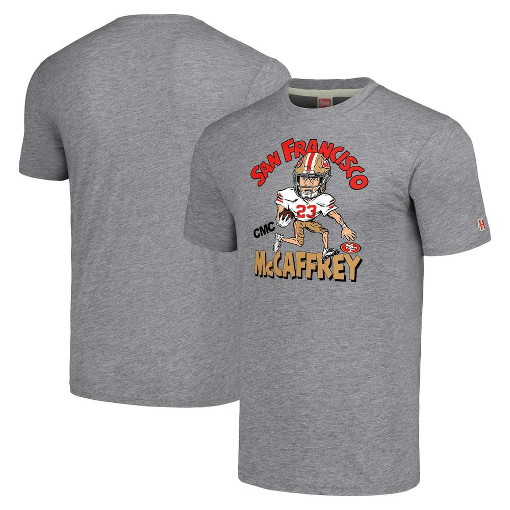 San Francisco 49ers Christian McCaffrey Homage Unisex Caricature Player Tri-Blend T-Shirt | NFL Online