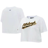 Pittsburgh Penguins Pro Standard Women's Boxy Script Tail Cropped T-Shirt - NHL T-shirts