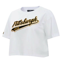 Pittsburgh Penguins Pro Standard Women's Boxy Script Tail Cropped T-Shirt - NHL T-shirts