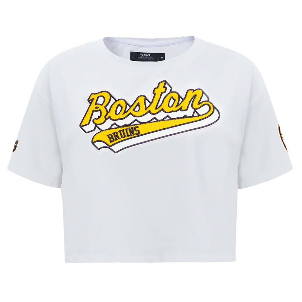 Boston Bruins Pro Standard Women's Boxy Script Tail Cropped T-Shirt - NHL T-shirts