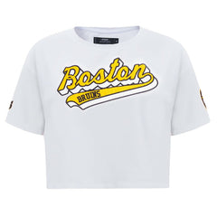 Boston Bruins Pro Standard Women's Boxy Script Tail Cropped T-Shirt - NHL T-shirts