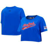New York Rangers Pro Standard Women's Boxy Script Tail Cropped T-Shirt - NHL T-shirts