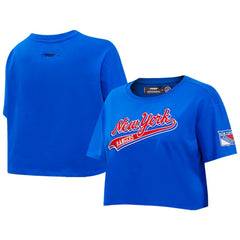 New York Rangers Pro Standard Women's Boxy Script Tail Cropped T-Shirt - NHL T-shirts