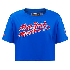 New York Rangers Pro Standard Women's Boxy Script Tail Cropped T-Shirt - NHL T-shirts