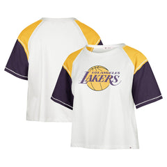 Cream Los Angeles Lakers '47 Women's Premier Raglan Cropped T-Shirt | NBA