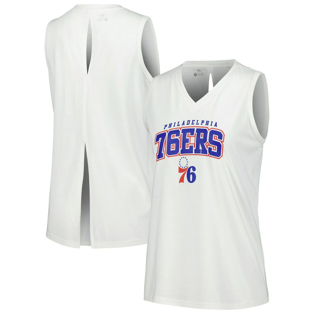 White Philadelphia 76ers Levelwear Women's Paisley Peekaboo Tank Top | NBA