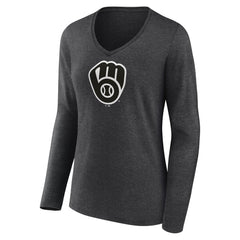 Milwaukee Brewers Women's Personalized Monochrome Name & Number Long Sleeve V-Neck T-Shirt - MLB T-shirts