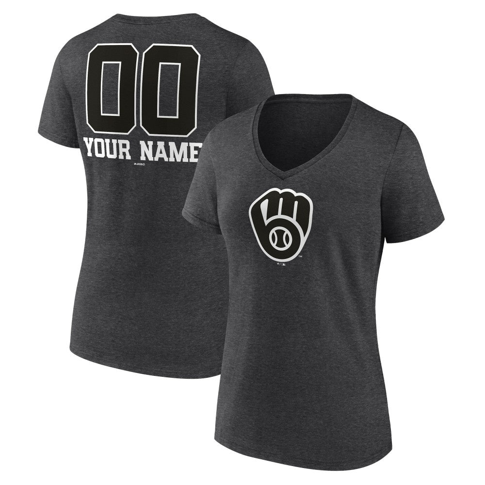 Milwaukee Brewers Women's Personalized Monochrome Name & Number V-Neck T-Shirt - MLB T-shirts