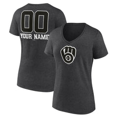 Milwaukee Brewers Women's Personalized Monochrome Name & Number V-Neck T-Shirt - MLB T-shirts