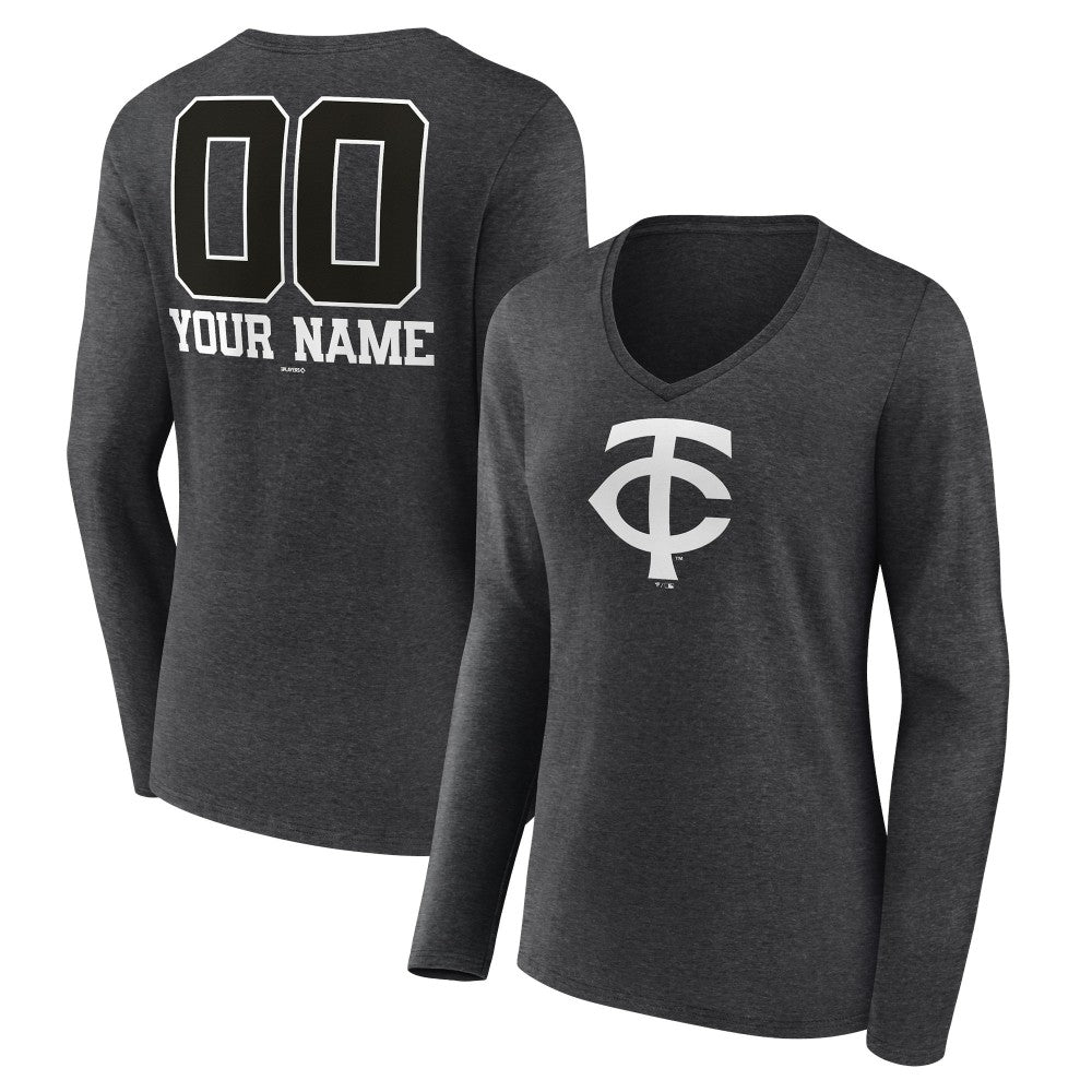 Minnesota Twins Women's Personalized Monochrome Name & Number Long Sleeve V-Neck T-Shirt - MLB T-shirts