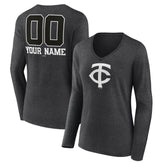 Minnesota Twins Women's Personalized Monochrome Name & Number Long Sleeve V-Neck T-Shirt - MLB T-shirts