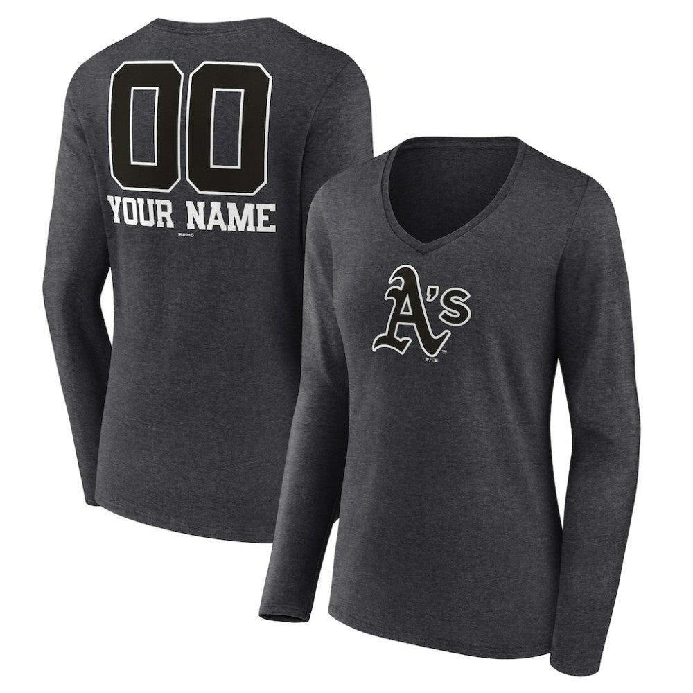 Athletics Women's Personalized Monochrome Name & Number Long Sleeve V-Neck T-Shirt - MLB T-shirts