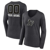 Athletics Women's Personalized Monochrome Name & Number Long Sleeve V-Neck T-Shirt - MLB T-shirts