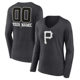 Pittsburgh Pirates Women's Personalized Monochrome Name & Number Long Sleeve V-Neck T-Shirt - MLB T-shirts
