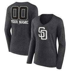 San Diego Padres Women's Personalized Monochrome Name & Number Long Sleeve V-Neck T-Shirt - MLB T-shirts