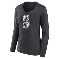 Seattle Mariners Women's Personalized Monochrome Name & Number Long Sleeve V-Neck T-Shirt - MLB T-shirts