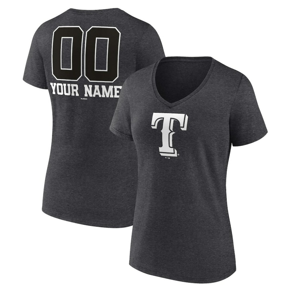 Texas Rangers Women's Personalized Monochrome Name & Number V-Neck T-Shirt - MLB T-shirts