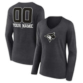 Toronto Blue Jays Women's Personalized Monochrome Name & Number Long Sleeve V-Neck T-Shirt - MLB T-shirts