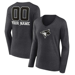 Toronto Blue Jays Women's Personalized Monochrome Name & Number Long Sleeve V-Neck T-Shirt - MLB T-shirts