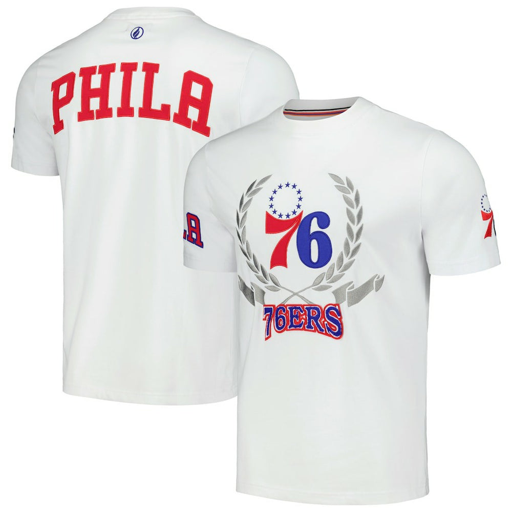 White Philadelphia 76ers FISLL Unisex Heritage Crest T-Shirt | NBA