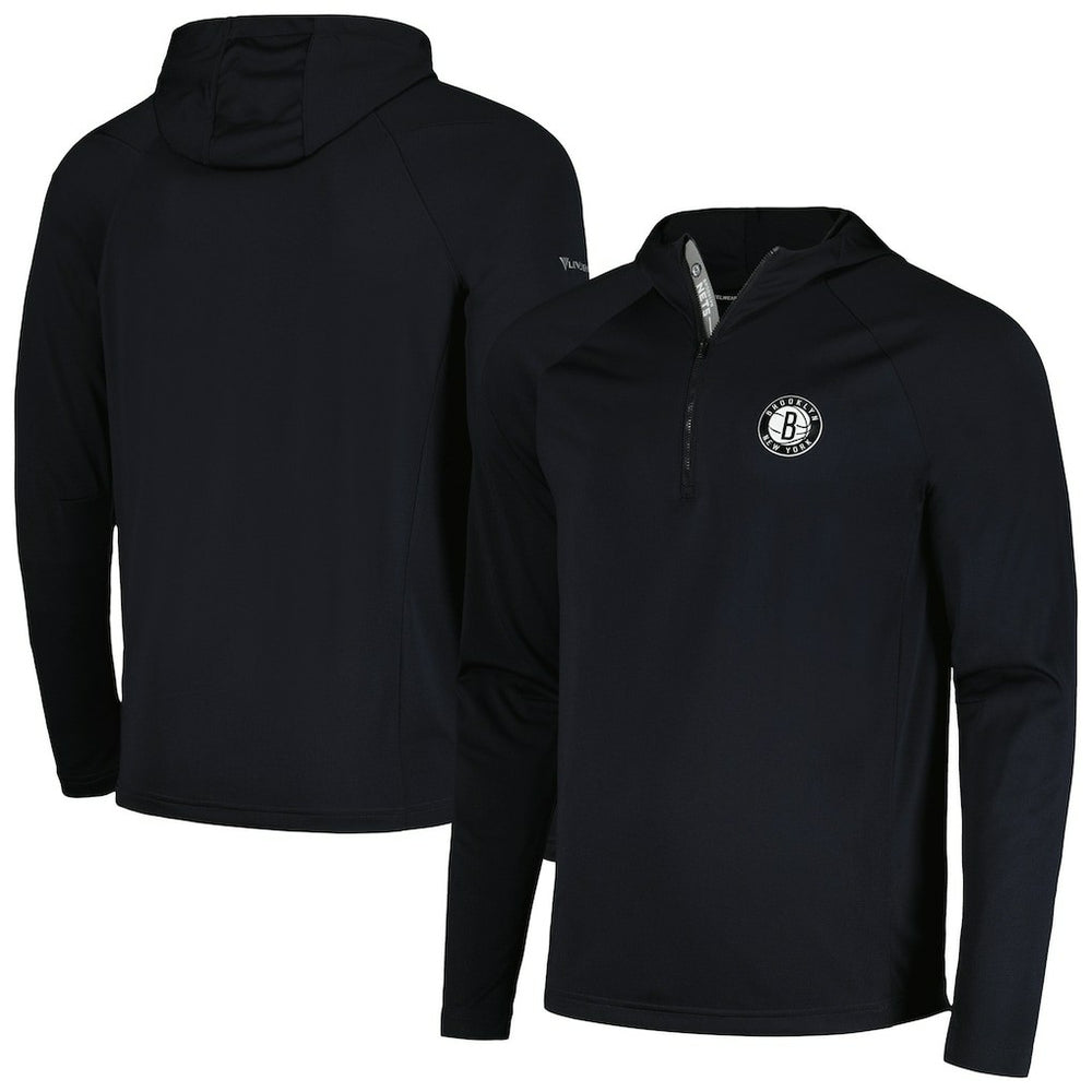 Black Brooklyn Nets Levelwear Zander Hoodie Raglan Quarter-Zip Top | NBA