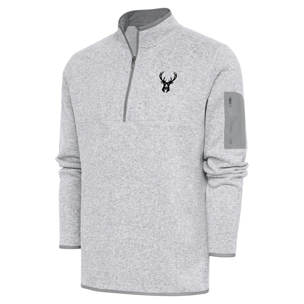 Heather Gray Milwaukee Bucks Antigua Metallic Logo Fortune Quarter-Zip Jacket | NBA