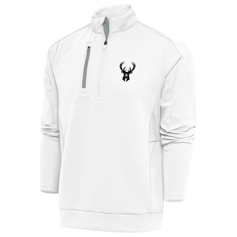 White Milwaukee Bucks Antigua Metallic Logo Generation Quarter-Zip Top | NBA