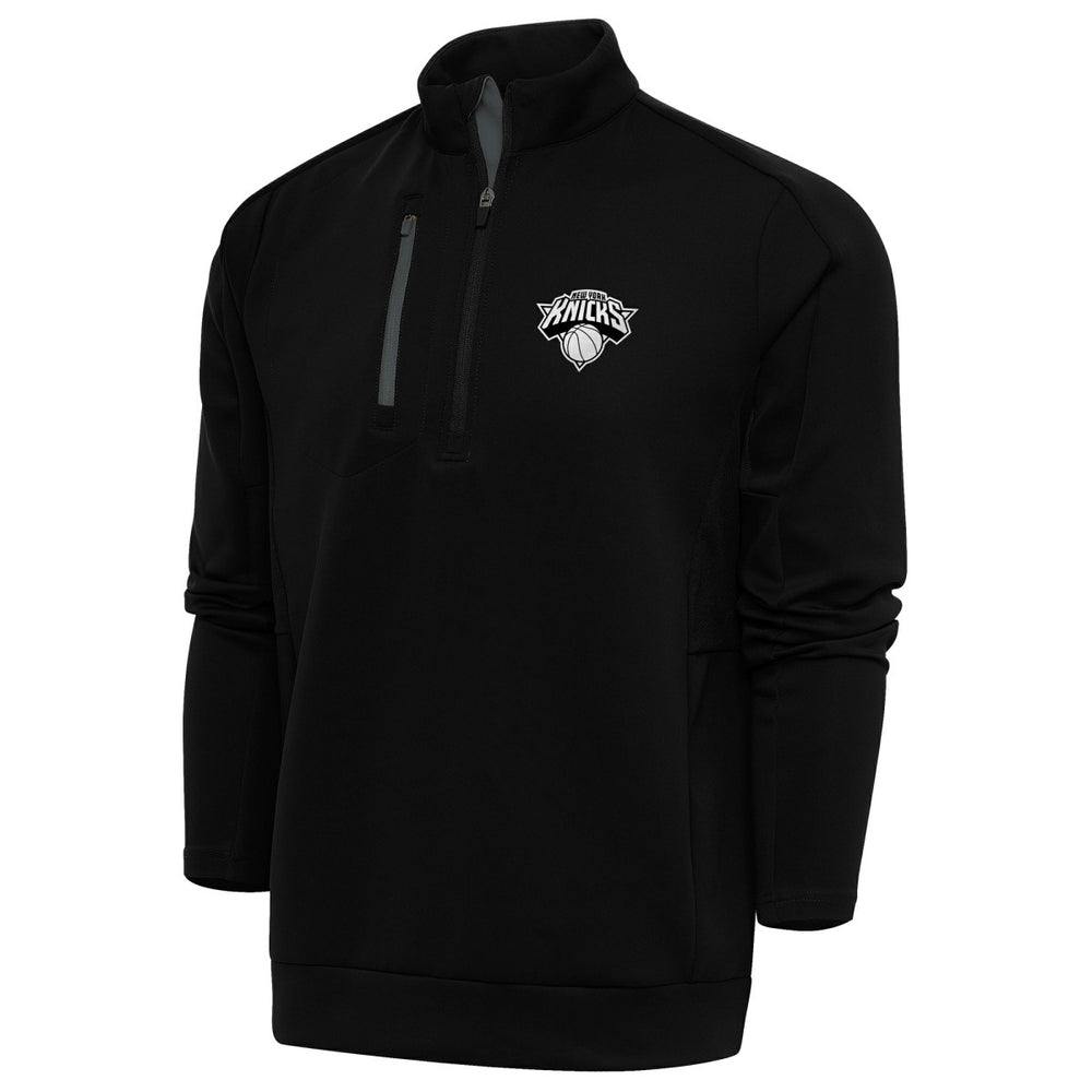 Black New York Knicks Antigua Metallic Logo Generation Quarter-Zip Top | NBA