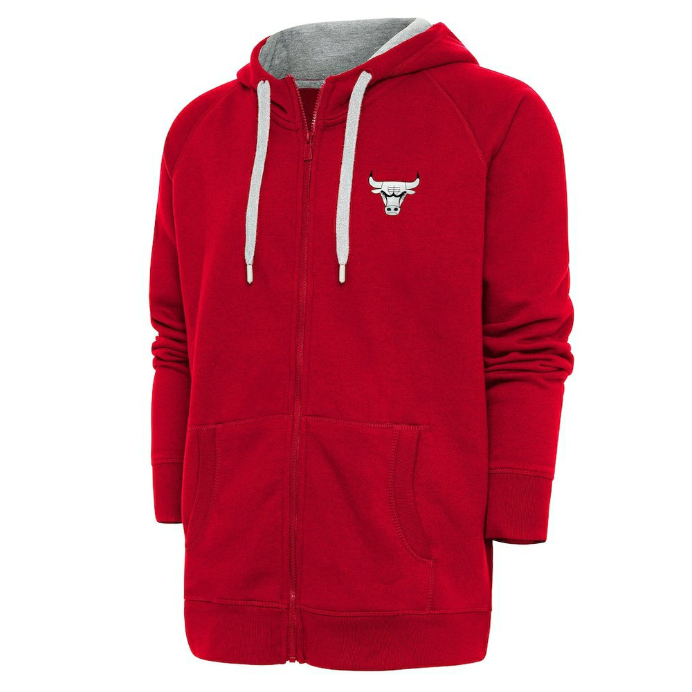 Red Chicago Bulls Antigua Metallic Logo Victory Raglan Full-Zip Hoodie | NBA