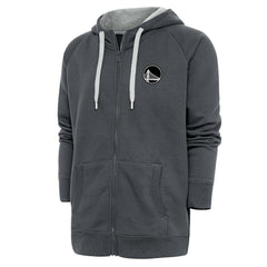 Charcoal Golden State Warriors Antigua Metallic Logo Victory Raglan Full-Zip Hoodie sale | NBA