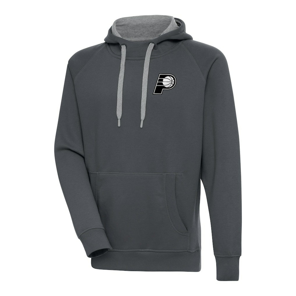 Charcoal Indiana Pacers Antigua Metallic Logo Victory Raglan Pullover Hoodie | NBA