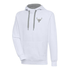 White Chicago Bulls Antigua Metallic Logo Victory Raglan Pullover Hoodie | NBA