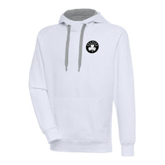 White Boston Celtics Antigua Metallic Logo Victory Raglan Pullover Hoodie | NBA