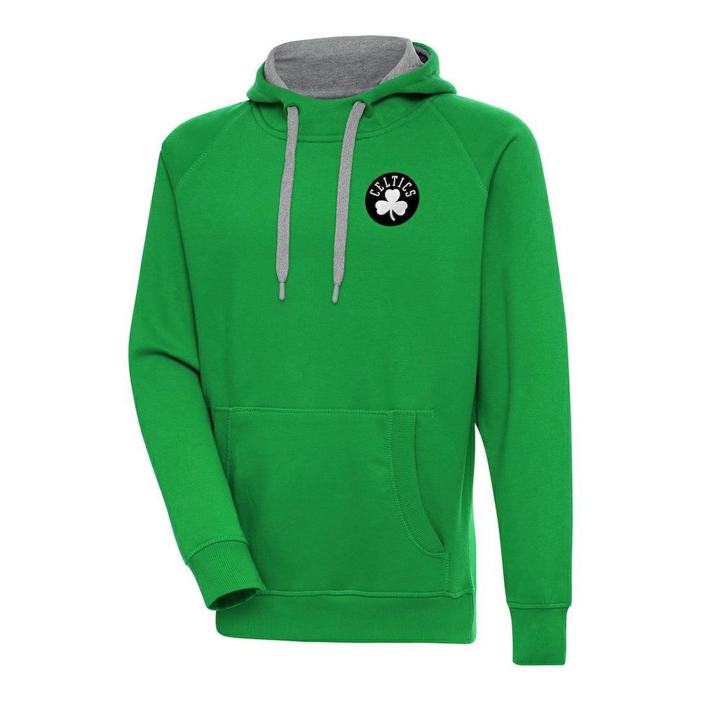 Kelly Green Boston Celtics Antigua Metallic Logo Victory Raglan Pullover Hoodie | NBA