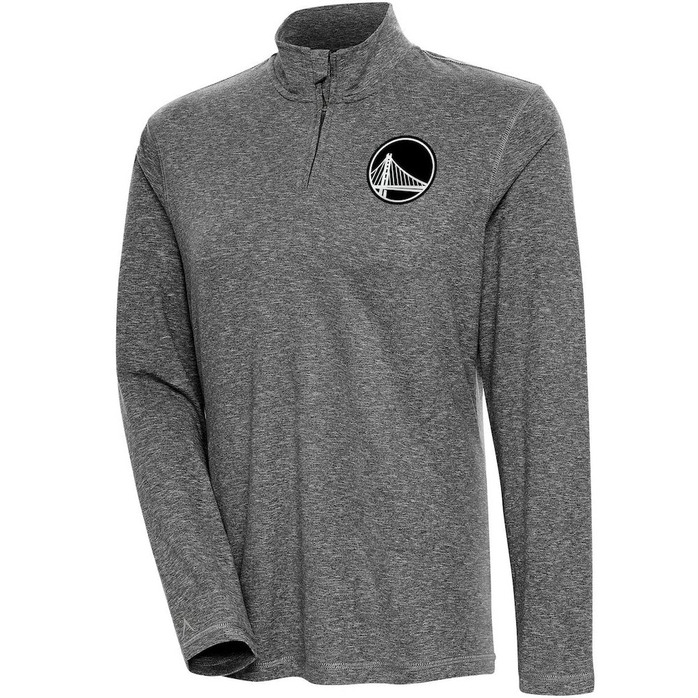 Golden State Warriors Antigua Women's Brushed Metallic Comfort Quarter-Zip Pullover Top - Heather Black for sale | NBA