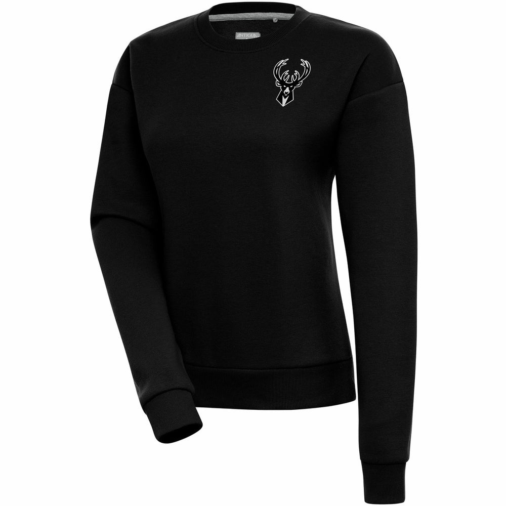 Black Milwaukee Bucks Antigua Women's Brushed Metallic Victory Pullover Sweatshirt - Black on sale | NBA