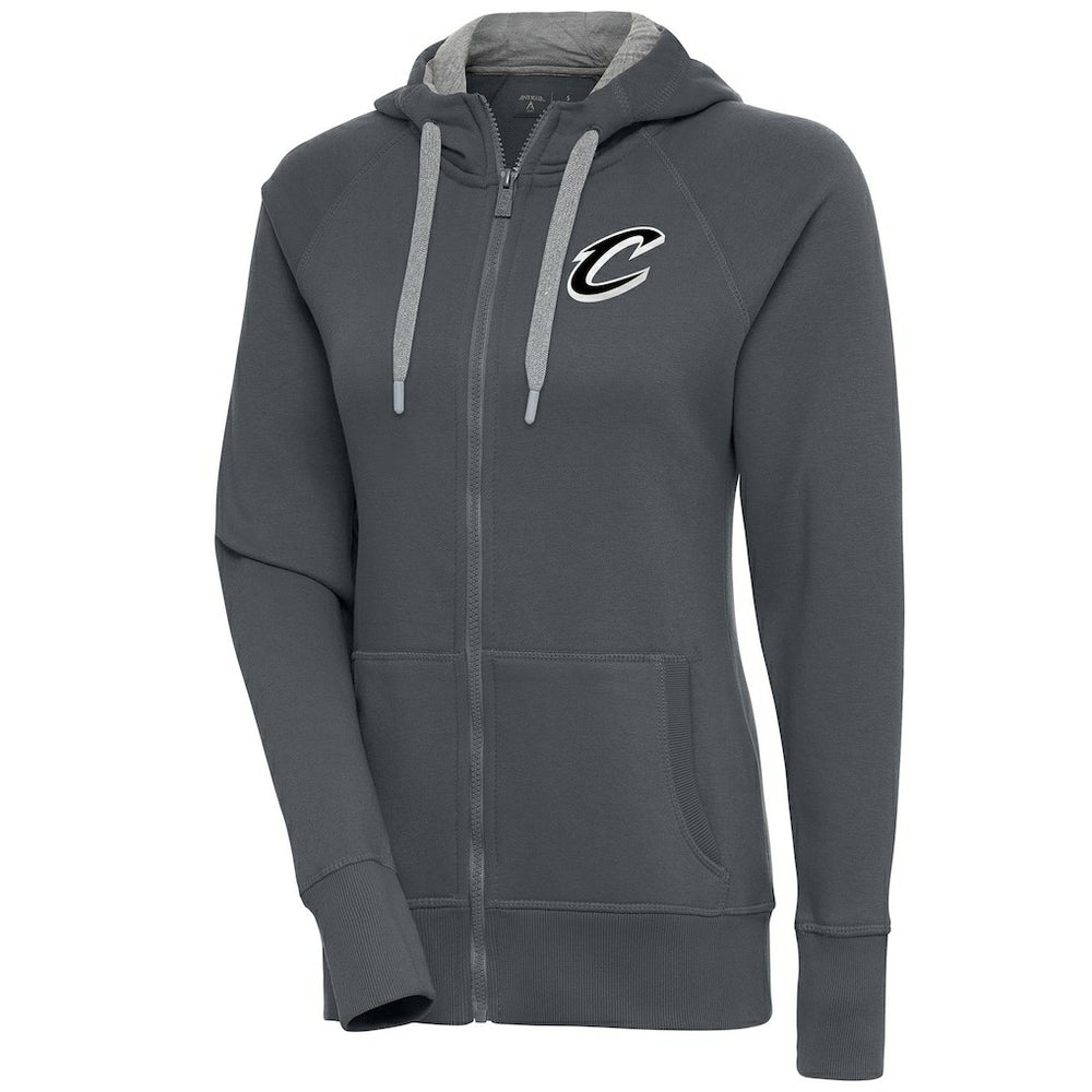 Charcoal Cleveland Cavaliers Antigua Women's Brushed Metallic Victory Full-Zip Hoodie - Charcoal for sale | NBA